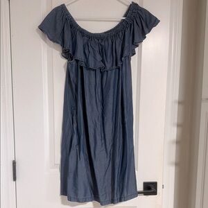 Tommy Bahama Chambray Blue Off-Shoulder Ruffle Dress - Large
